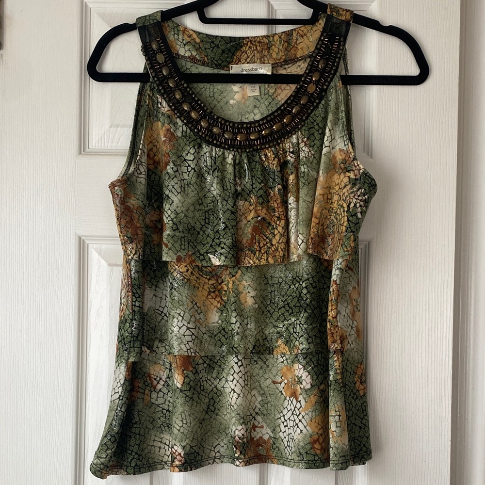 Dressbarn Green and Brown Patterned Tank Top